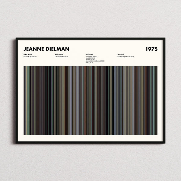 Jeanne Dielman Movie Barcode Poster framed and photographed straight on