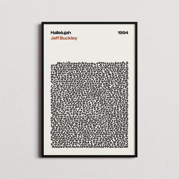 Jeff Buckley Hallelujah Lyric Print in the cream colourway, framed