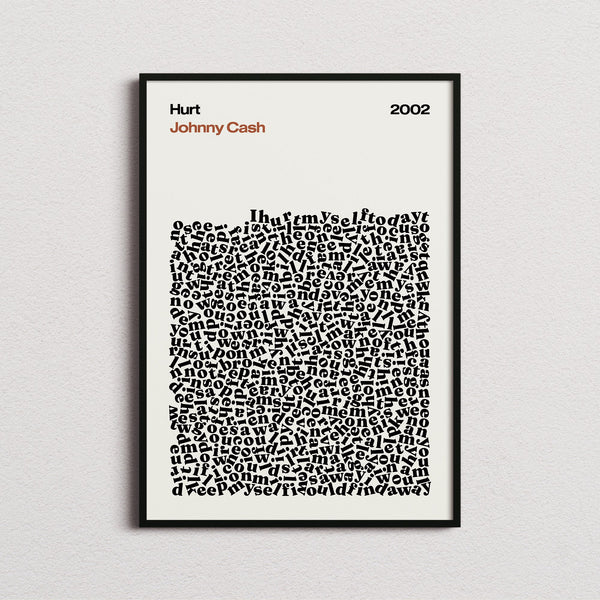 Johnny Cash Hurt Lyric Print in the cream colourway, framed