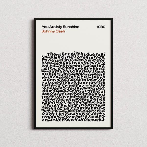Johnny Cash You Are My Sunshine Lyric Print