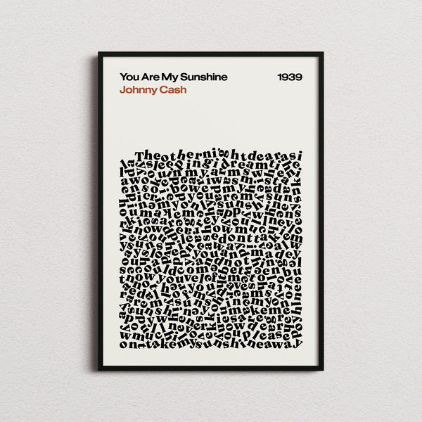Johnny Cash You Are My Sunshine Lyric Print in the cream colourway, framed