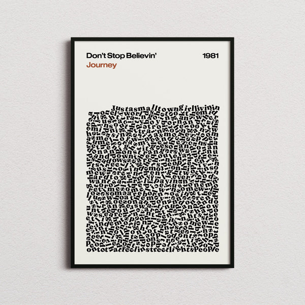 Journey Don't Stop Believin' Lyric Print in the cream colourway, framed