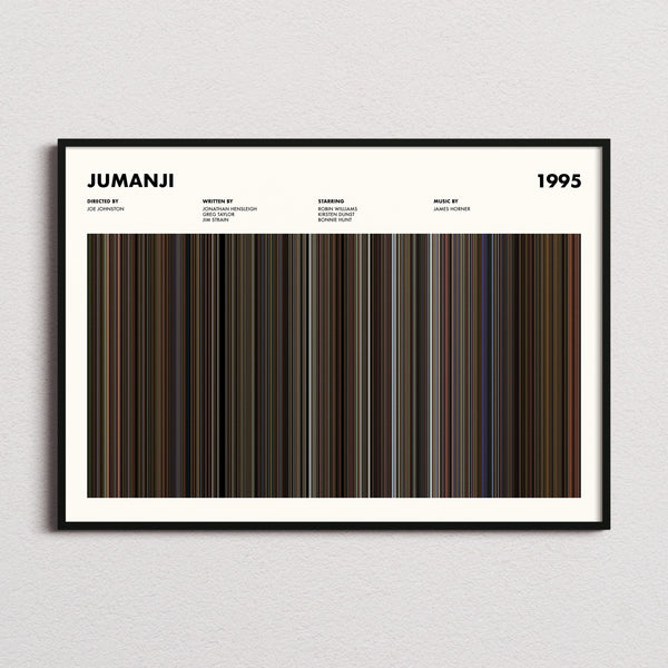 Jumanji Movie Barcode Poster framed and photographed straight on