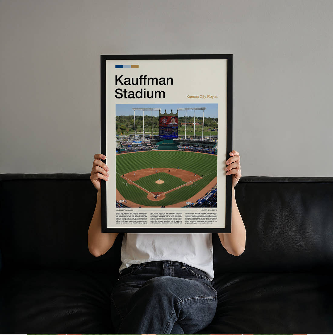 Kauffman Print held up by hand to show the size of the print