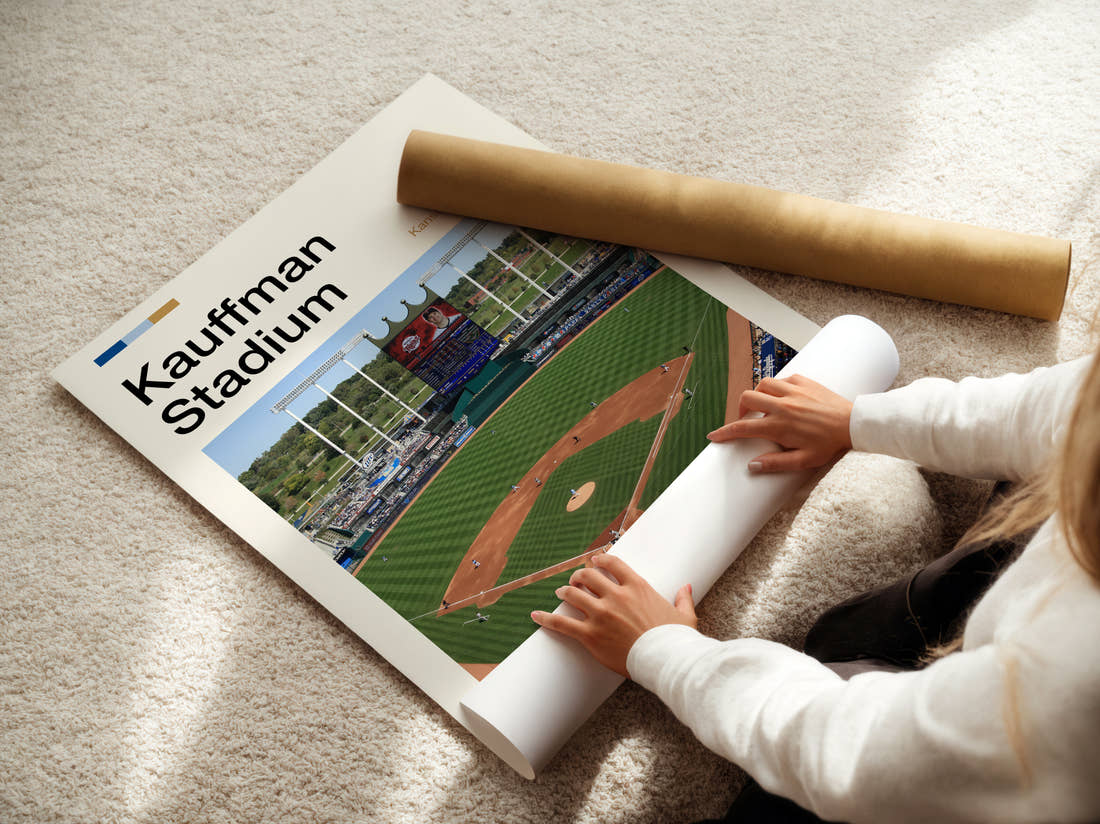 Kauffman Print being unrolled from its postal tube