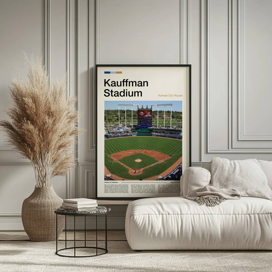 Kauffman Print framed on the wall of a calm, neutral bedroom