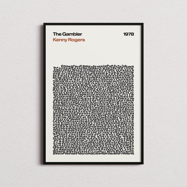 Kenny Rogers The Gambler Lyric Print in the cream colourway, framed