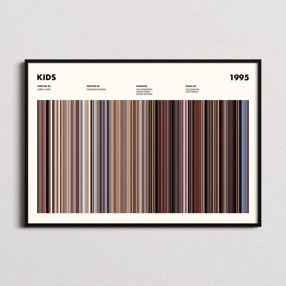 Kids Movie Barcode Poster framed and photographed straight on