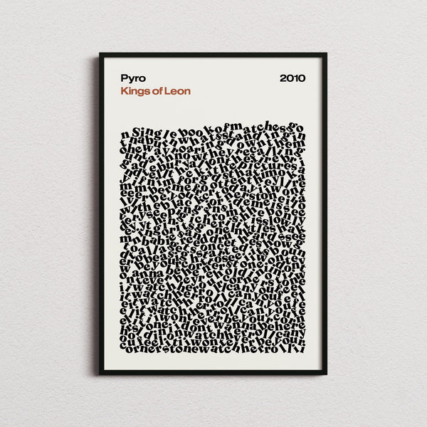 Kings of Leon Pyro Lyric Print in the cream colourway, framed