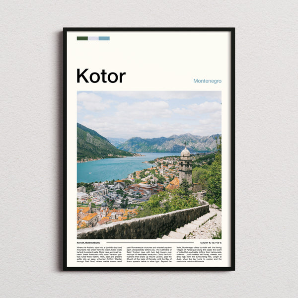 Kotor Bay View From Above Travel Print framed and photographed straight on