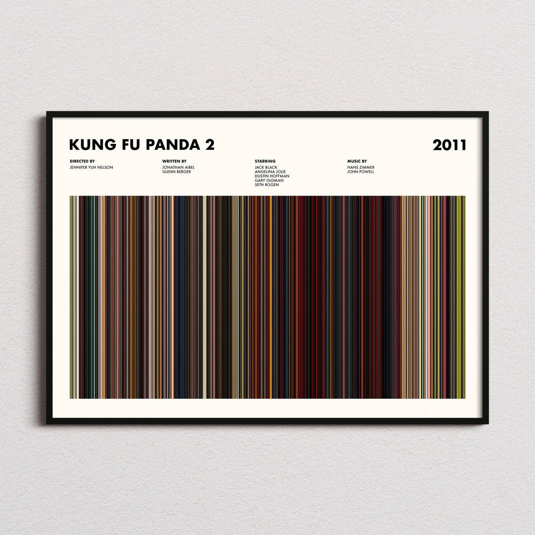 Kung Fu Panda 2 Movie Barcode Poster framed and photographed straight on