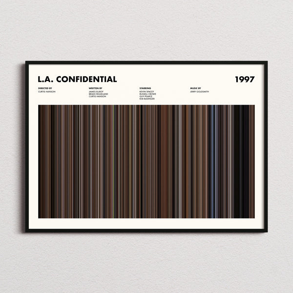 LA Confidential Movie Barcode Poster framed and photographed straight on