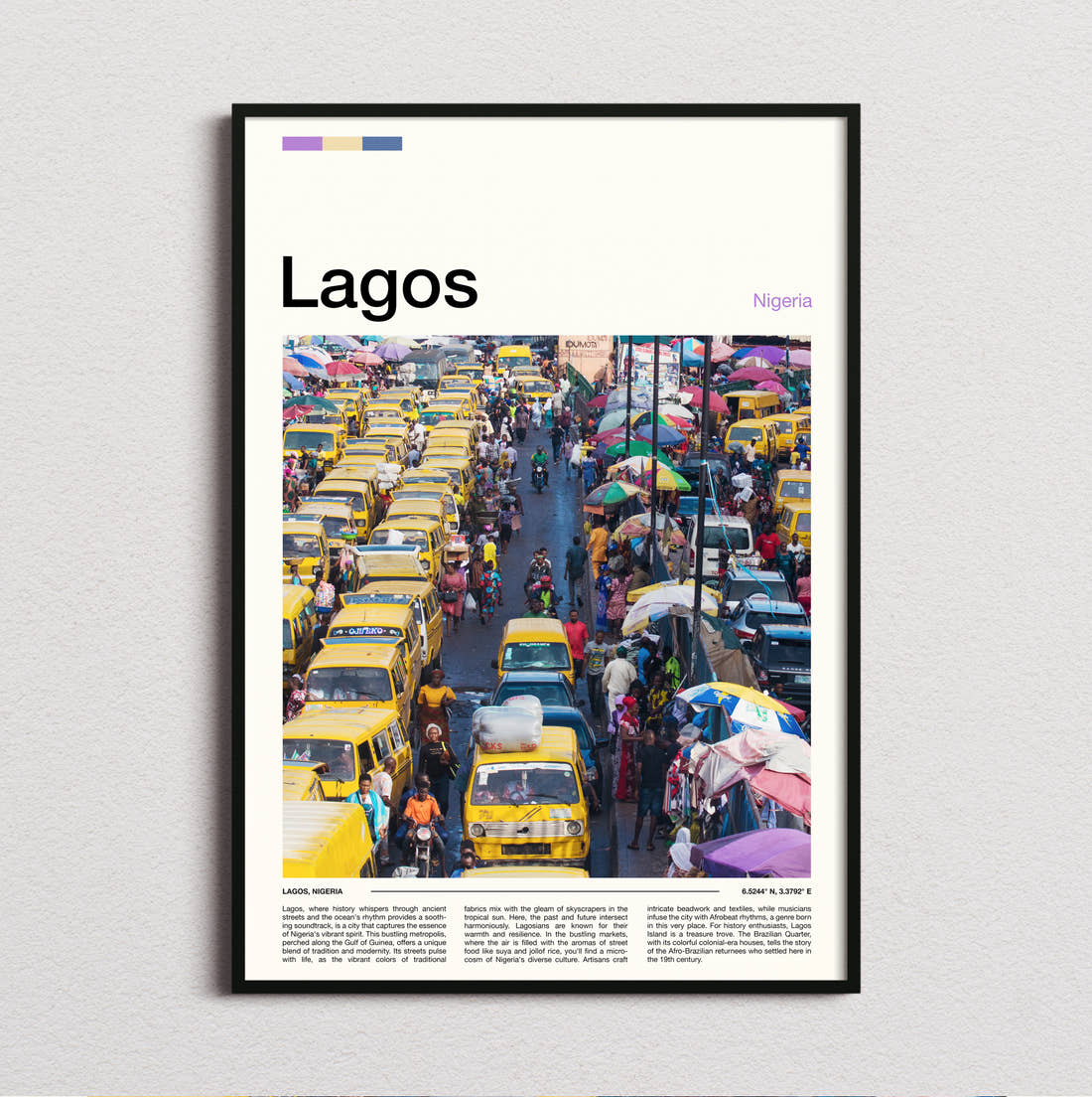 Lagos Yellow Buses In Traffic Travel Print framed and photographed straight on