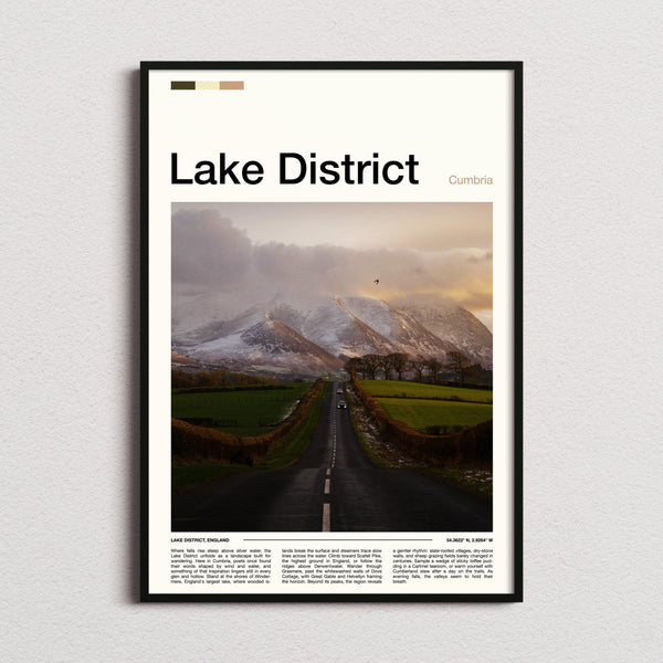 Lake District Fell Road At Dusk Travel Print framed and photographed straight on