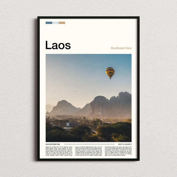 Laos Hot Air Balloon At Dawn Travel Print framed and photographed straight on