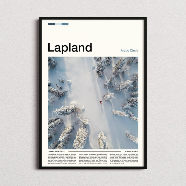 Lapland Aerial Snow Forest Travel Print framed and photographed straight on