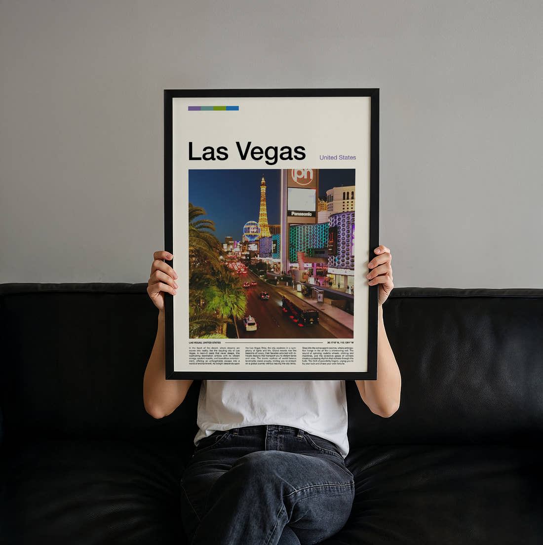 Las Vegas The Strip At Night Travel Print held up by hand to show the size of the print