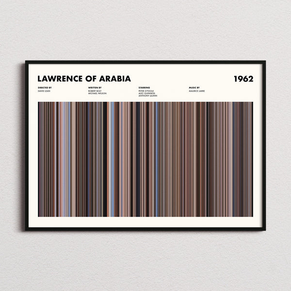 Lawrence of Arabia Movie Barcode Poster framed and photographed straight on