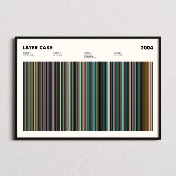 Layer Cake Movie Barcode Poster framed and photographed straight on