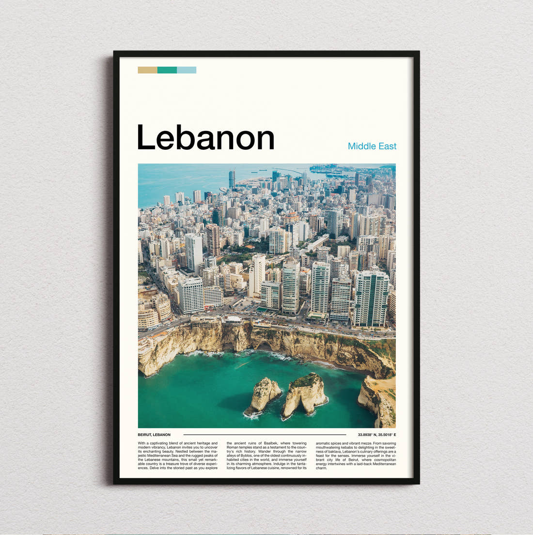 Lebanon Coastline From Above Travel Print framed and photographed straight on