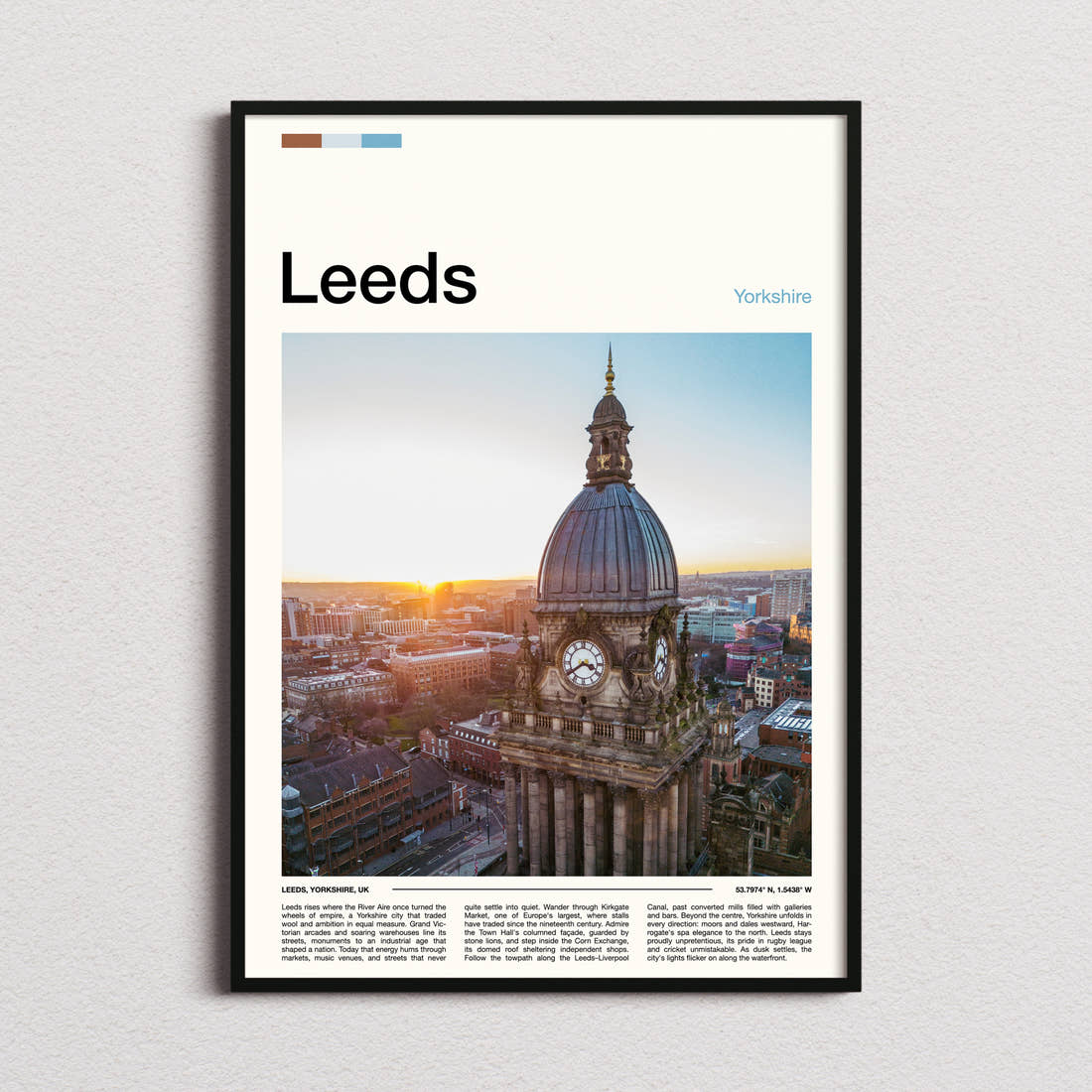 Leeds Clock Tower At Sunset Travel Print framed and photographed straight on
