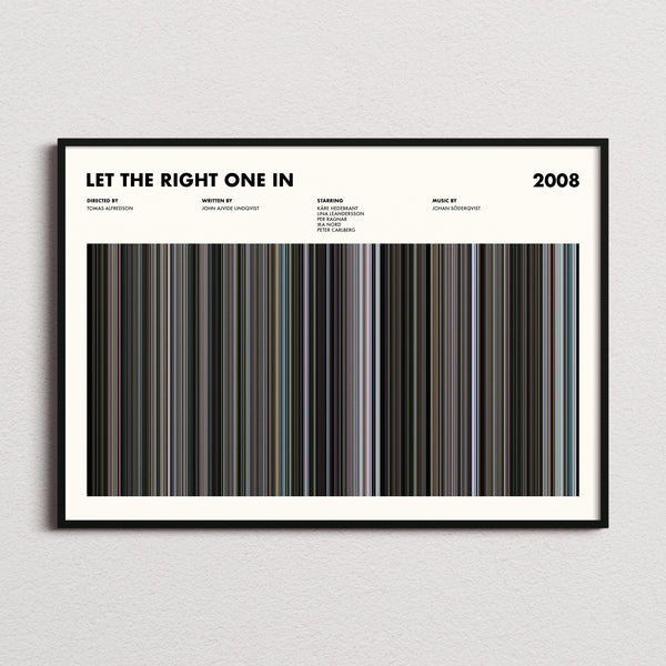 Let the Right One In Movie Barcode Poster framed and photographed straight on