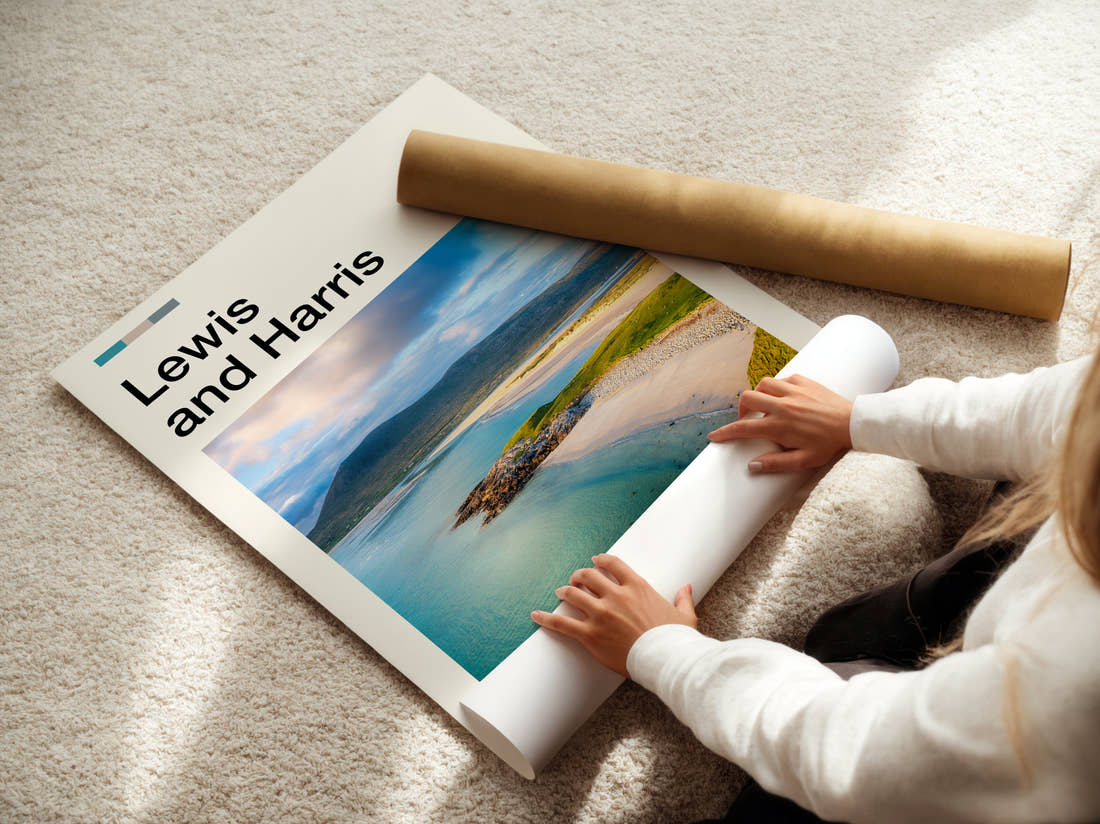 Lewis And Harris Travel Print being unrolled from its postal tube