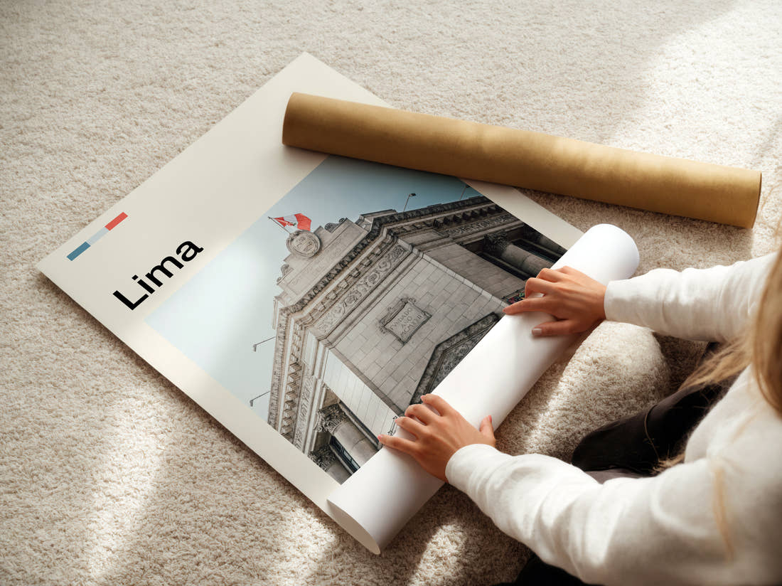 Lima Central Reserve Bank Travel Print being unrolled from its postal tube