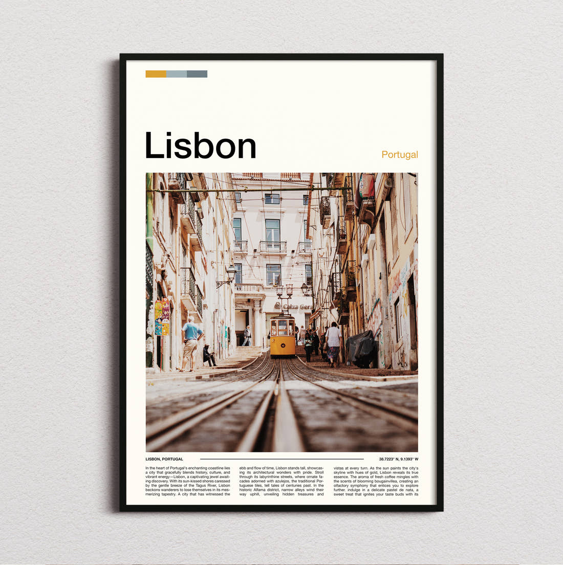 Lisbon Tram On Steep Street Travel Print framed and photographed straight on