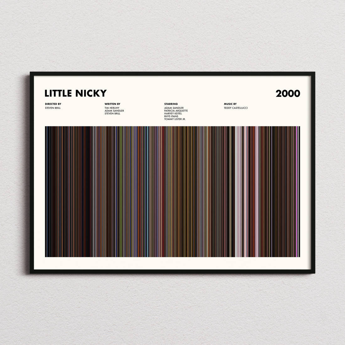 Little Nicky Movie Barcode Poster framed and photographed straight on