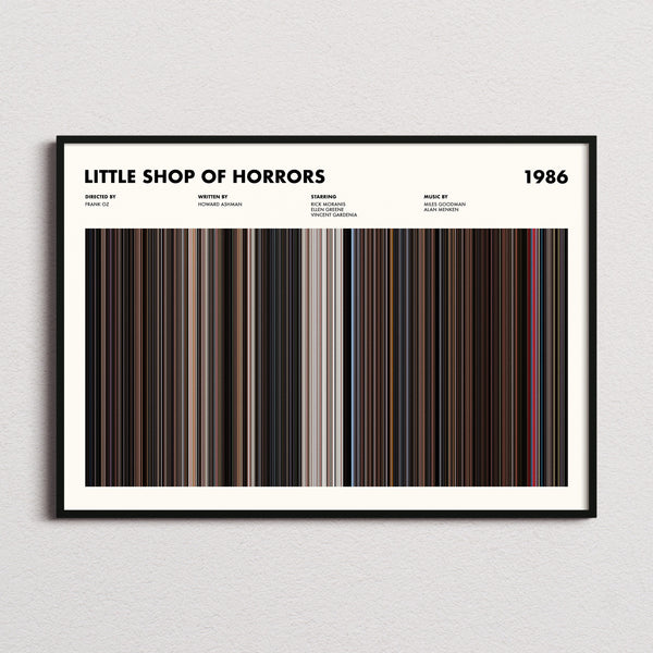 Little Shop Of Horrors Movie Barcode Poster framed and photographed straight on