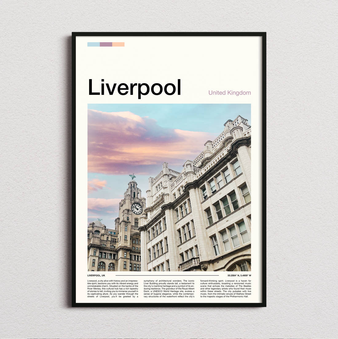 Liverpool Royal Liver Building At Sunset Travel Print framed and photographed straight on