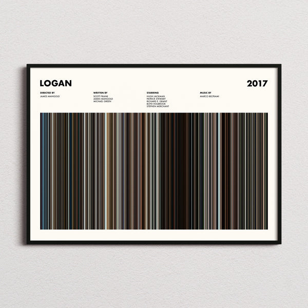 Logan Movie Barcode Poster framed and photographed straight on