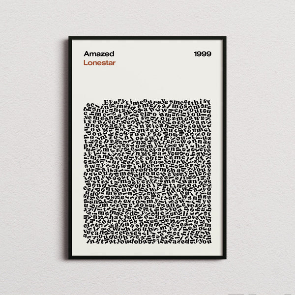 Lonestar Amazed Lyric Print in the cream colourway, framed
