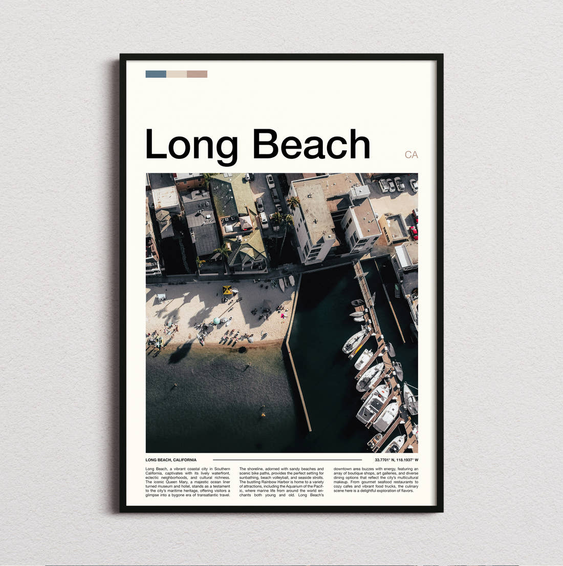 Long Beach Travel Print framed and photographed straight on
