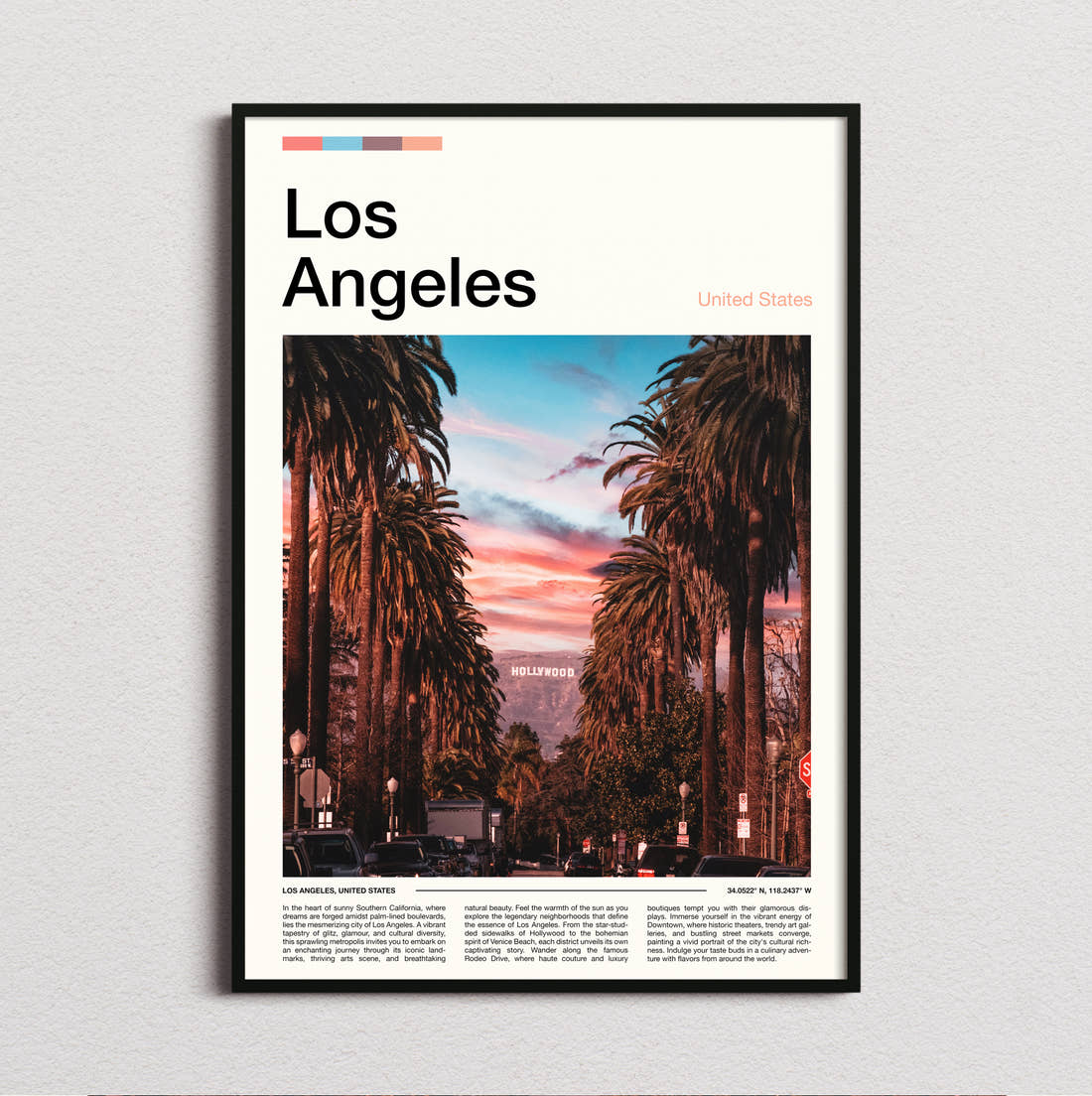 Los Angeles Distant Hollywood Sign Travel Print framed and photographed straight on
