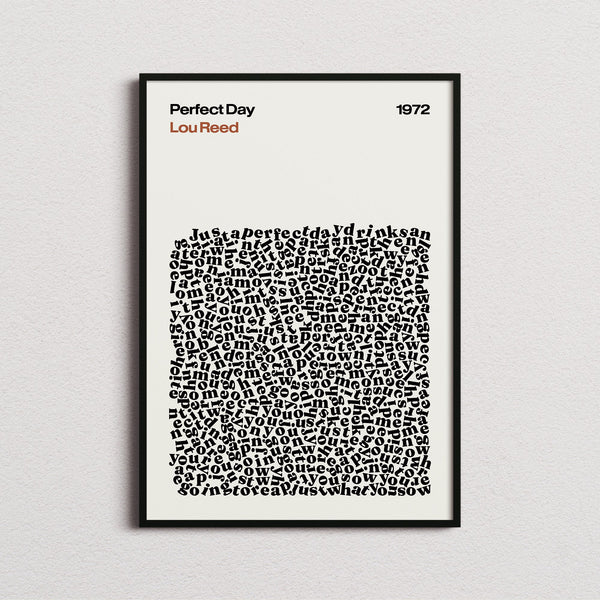 Lou Reed Perfect Day Lyric Print in the cream colourway, framed