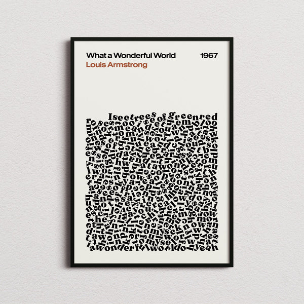Louis Armstrong What a Wonderful World Lyric Print in the cream colourway, framed