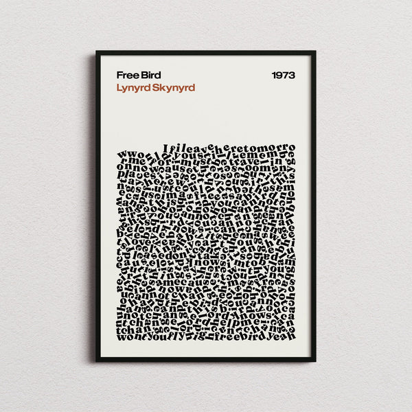 Lynyrd Skynyrd Free Bird Lyric Print in the cream colourway, framed