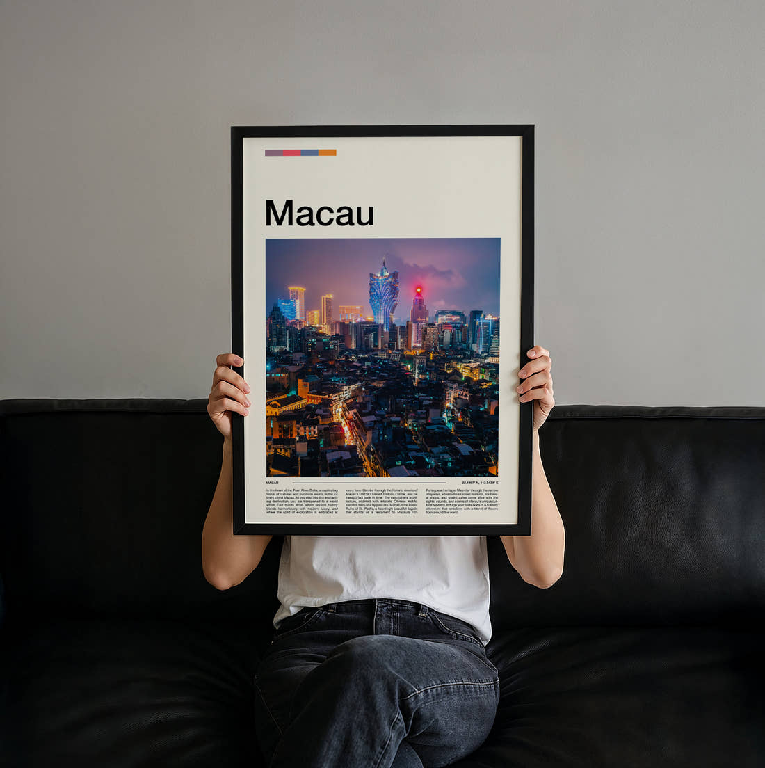 Macau Travel Print held up by hand to show the size of the print