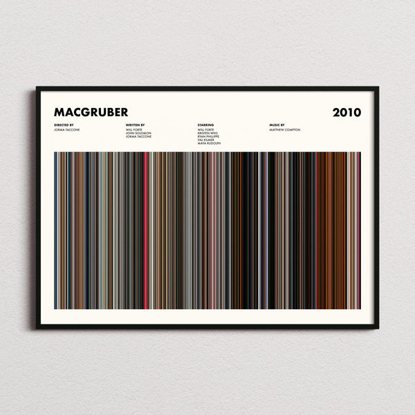 MacGruber Movie Barcode Poster framed and photographed straight on