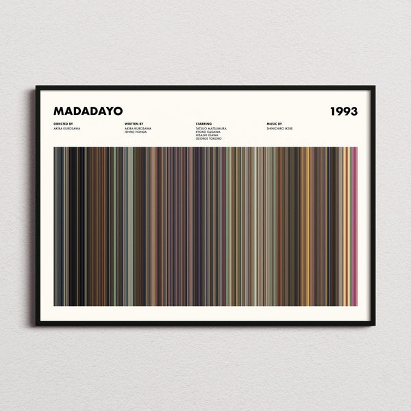 Madadayo Movie Barcode Poster framed and photographed straight on