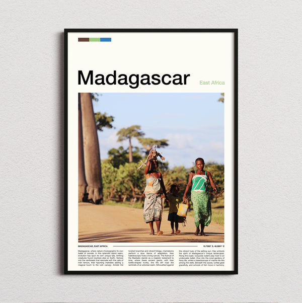Madagascar - People Walking By Baobabs - Travel Print