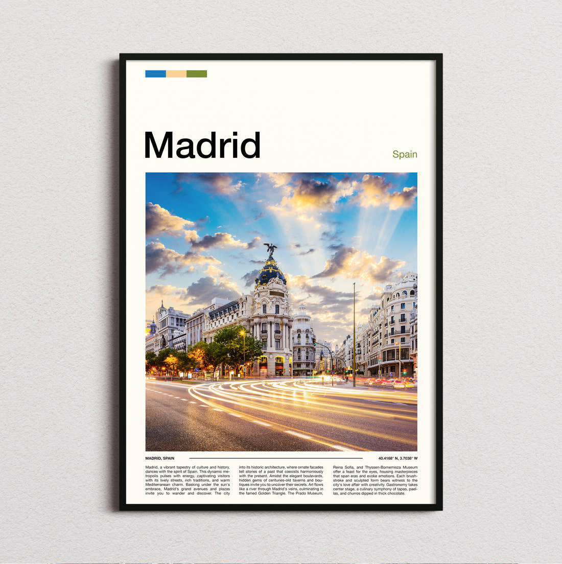 Madrid Metropolis Building Travel Print framed and photographed straight on