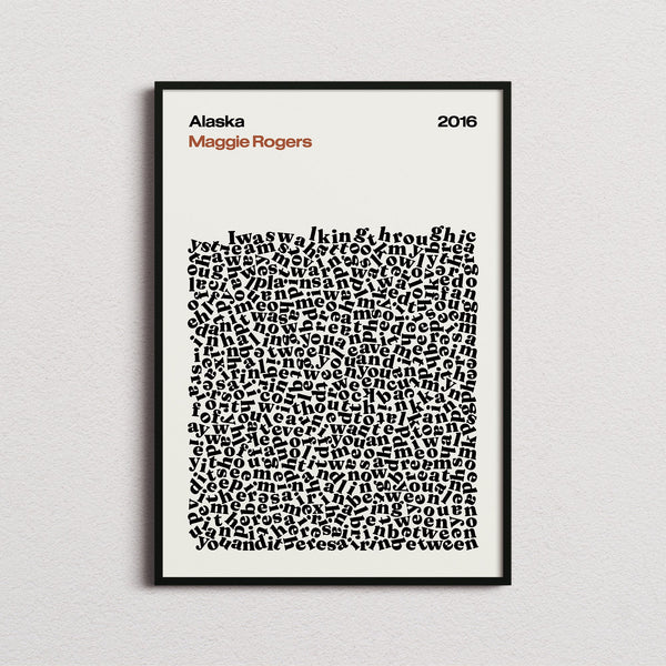 Maggie Rogers Alaska Lyric Print in the cream colourway, framed