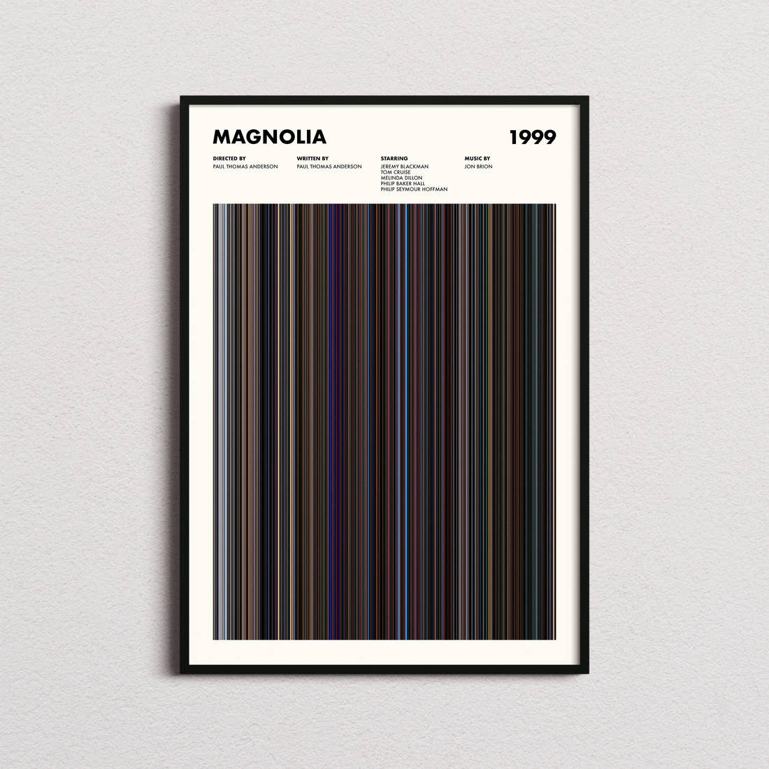 Magnolia Movie Barcode Poster framed on a plain studio wall