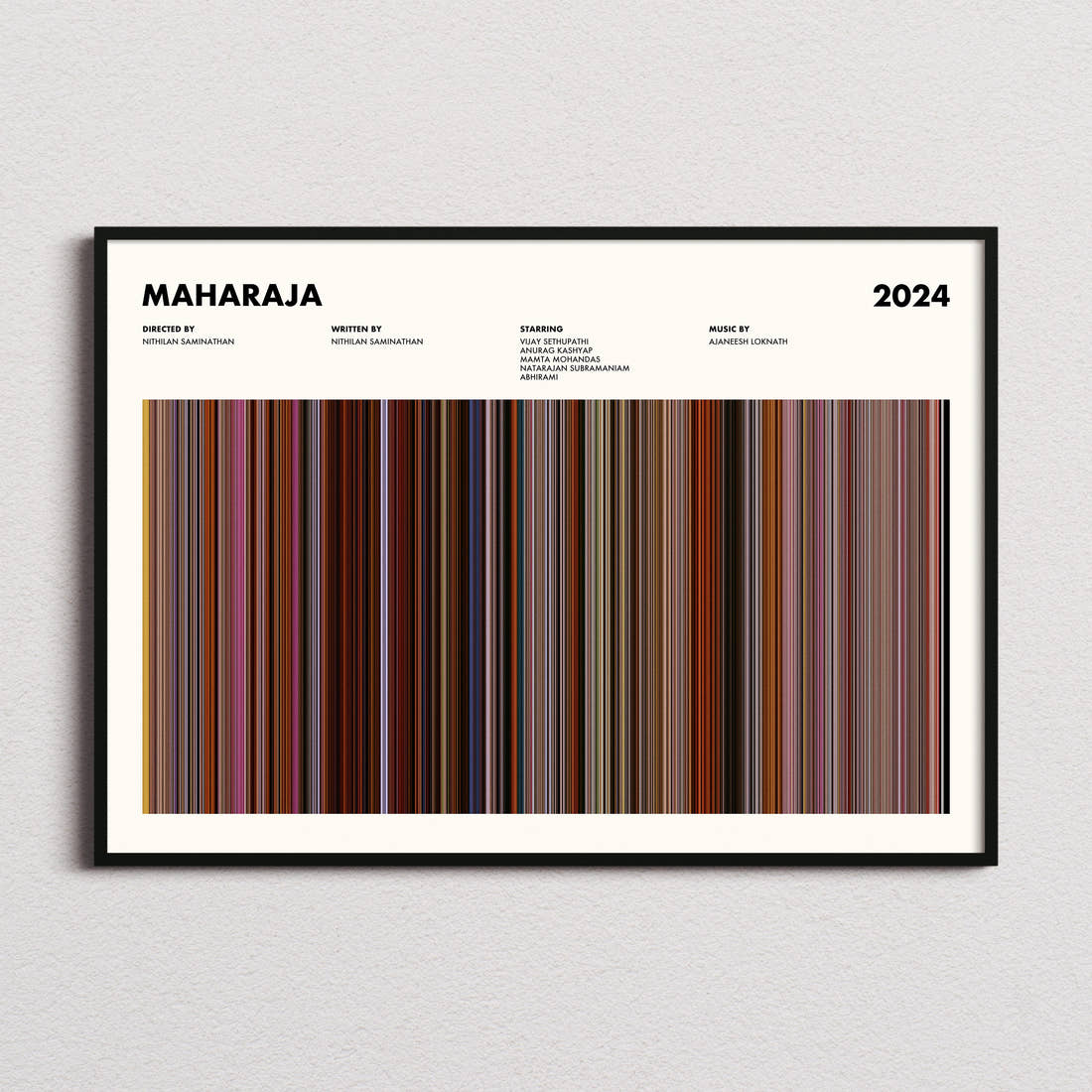 Maharaja Movie Barcode Poster framed and photographed straight on