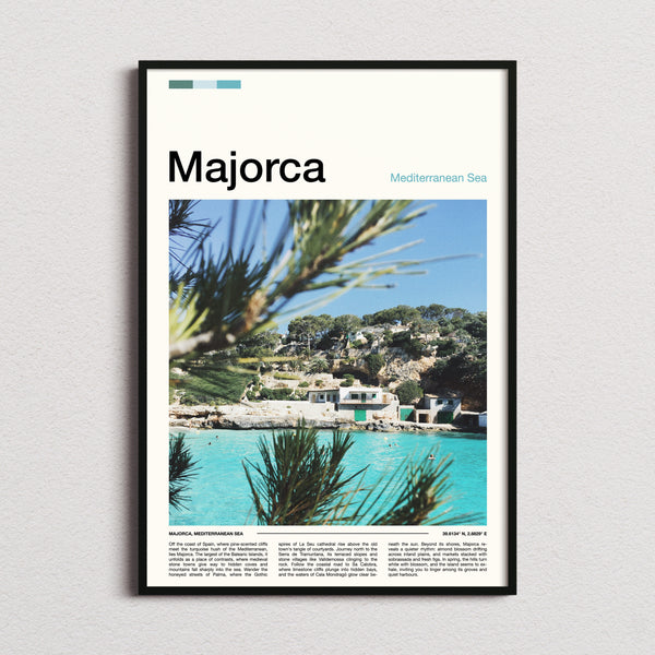 Majorca Turquoise Cove Cliffs Travel Print framed and photographed straight on