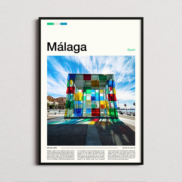 Malaga - Coloured Glass Cube - Travel Print