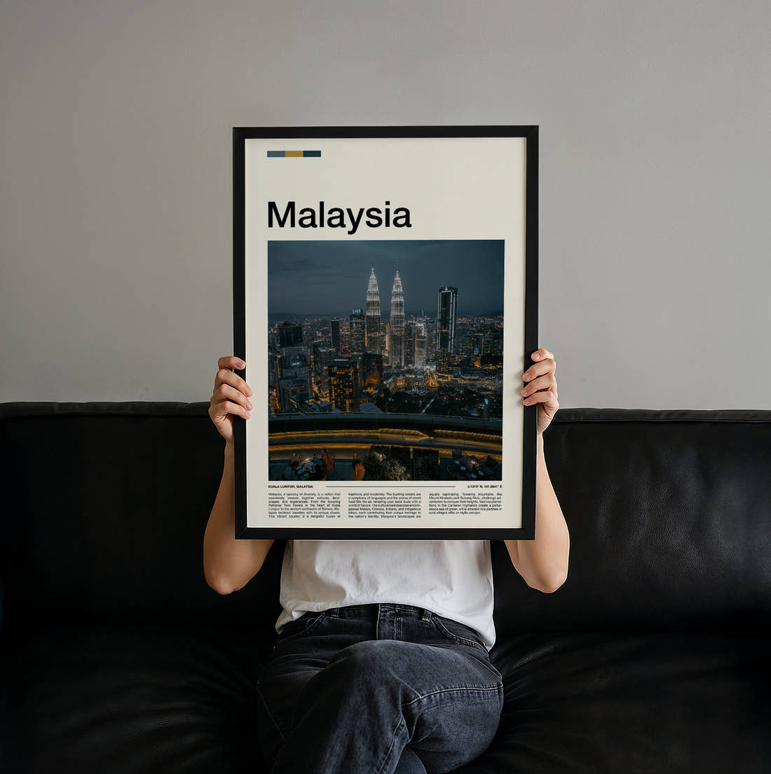 Malaysia Petronas Towers Travel Print held up by hand to show the size of the print